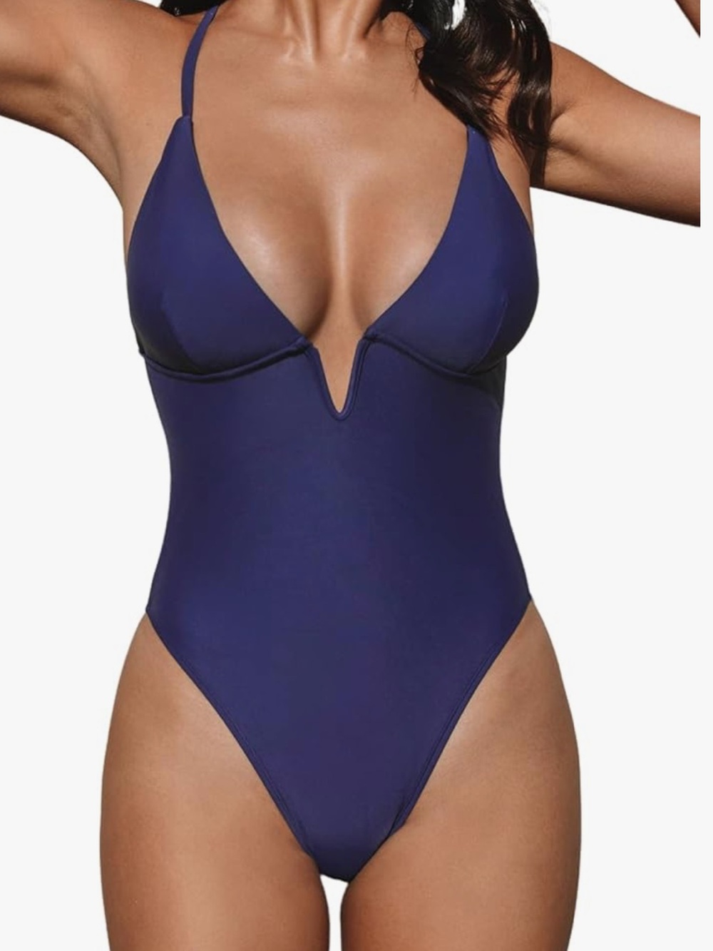 CUPSHE One-Piece Navy Blue Swimsuit with Crisscross Straps